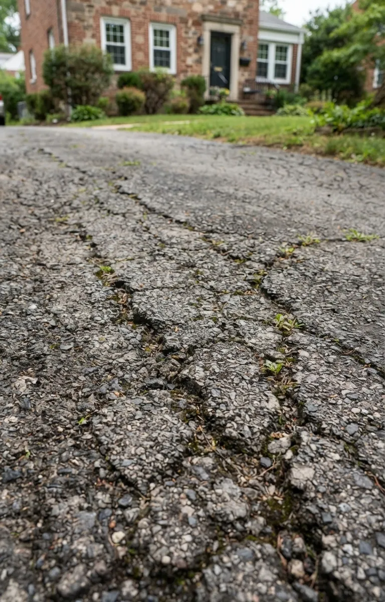 cracked asphalt driveway at a Conshohocken, PA